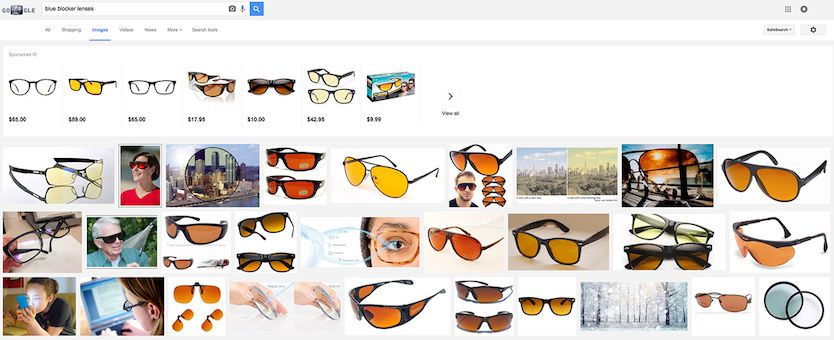 Image Search of Blue Blocker lenses